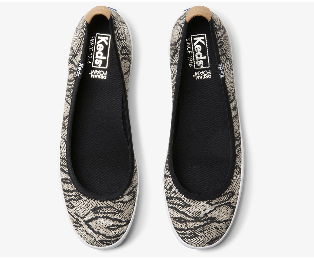 Keds Slip Ons White/Black - Bryn Snake - Womens YSLRCZ-458